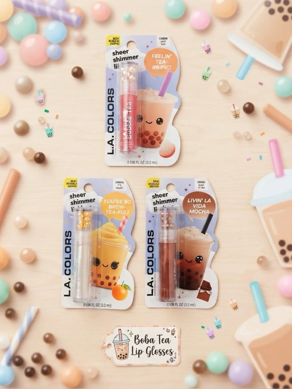 Boba Tea Lip Gloss Set of 3